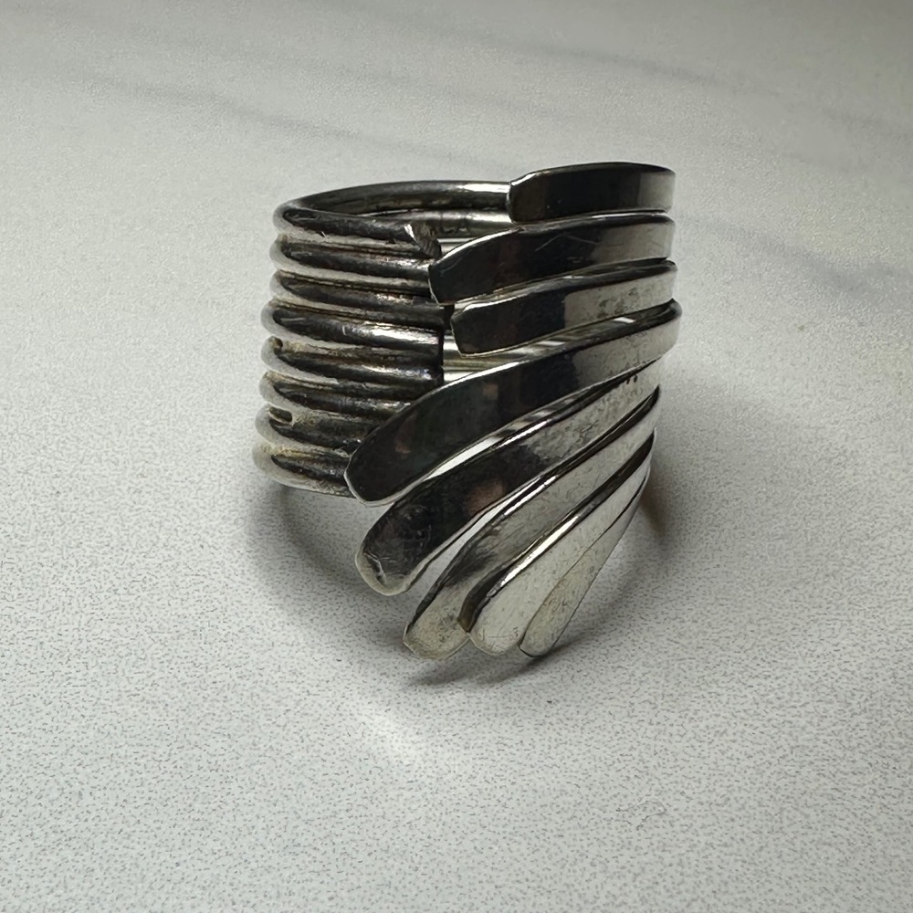 Vintage‎ Alpaca Silver Statement Ring Wide Band Adjustable Bohemian Jewelry